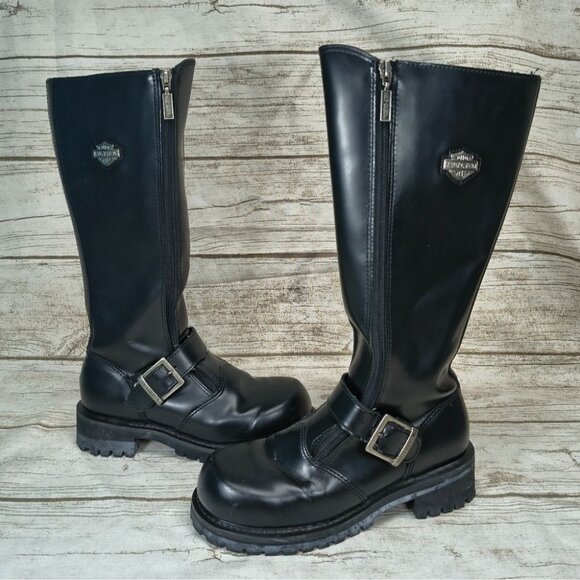 Harley-Davidson Shoes - HARLEY DAVIDSON BOOTS- Vtg Biker Motorcycle Womens 6.5 Chunky 90s Black Leather
